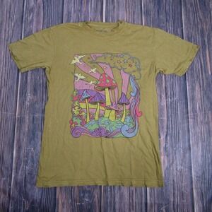 Psychedelic Mushrooms Shirt Mens Small Olive Green Graphic Tee American Highway